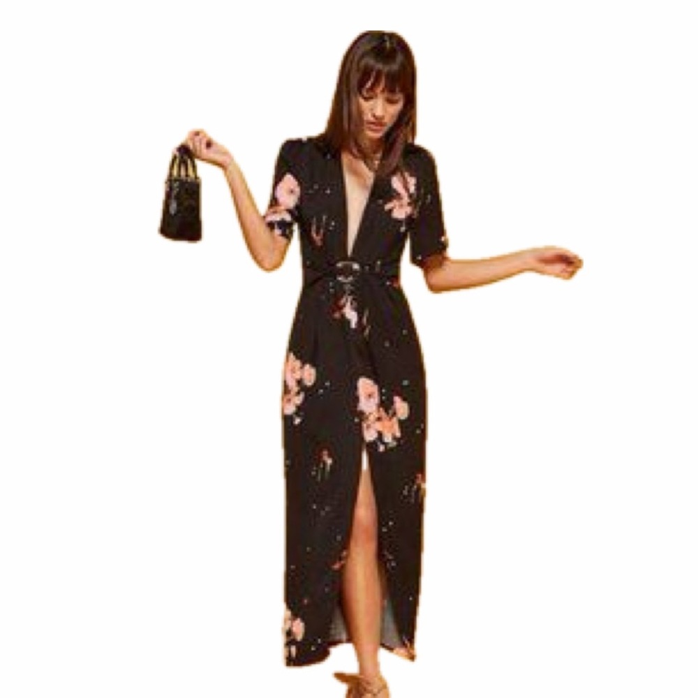 Reformation Floral Belted Dress